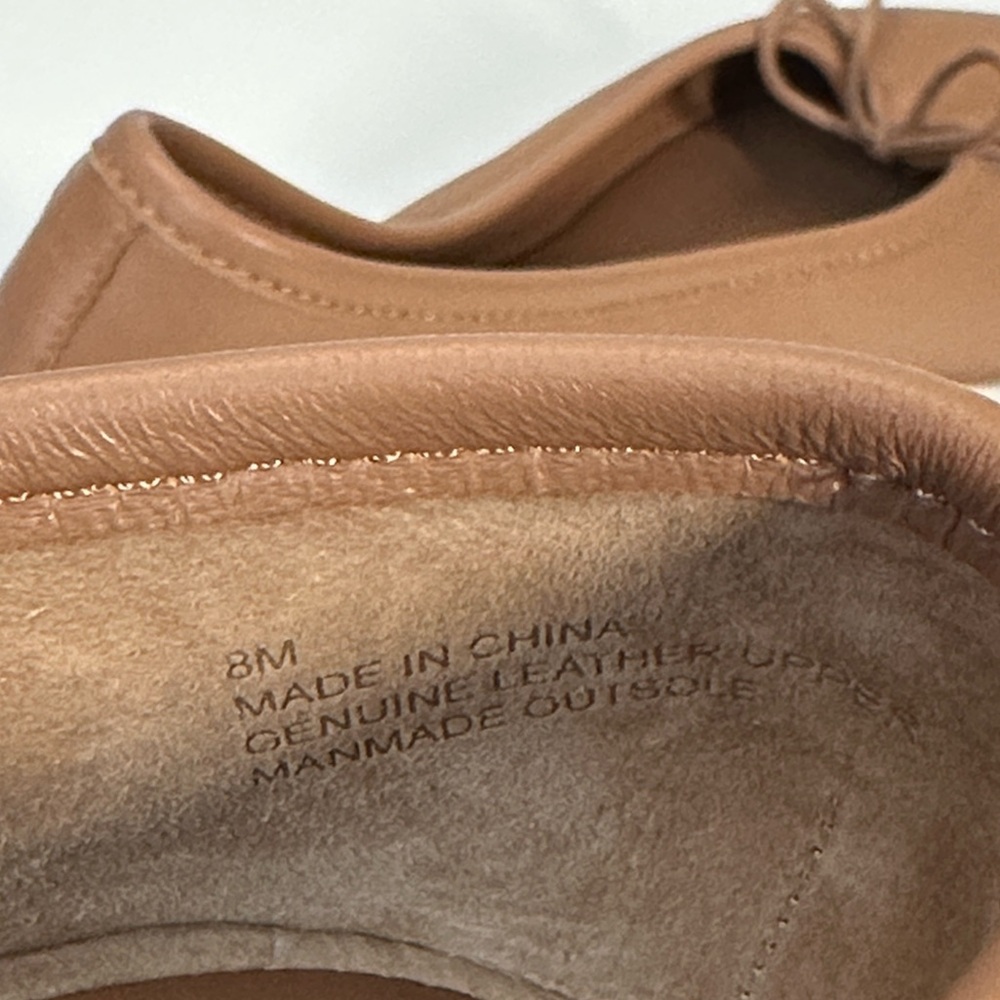 Women's Tan Leather Ballet Flats with Bow - Picture 11 of 15